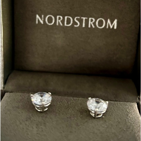 CZ 4ct Sterling Silver Three Prong Diam. Earrings /NORDSTROMS these are stunning - Picture 3 of 4